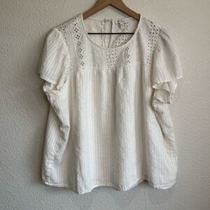 Ella Moss Womens XXL White Eyelet Crochet Flutter Sleeve Cotton‎ Blouse Boho